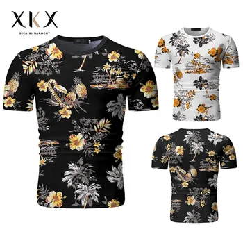 Hot summer new style men's short-sleeved printed T-shirt Korean fashion slim men's T-shirt