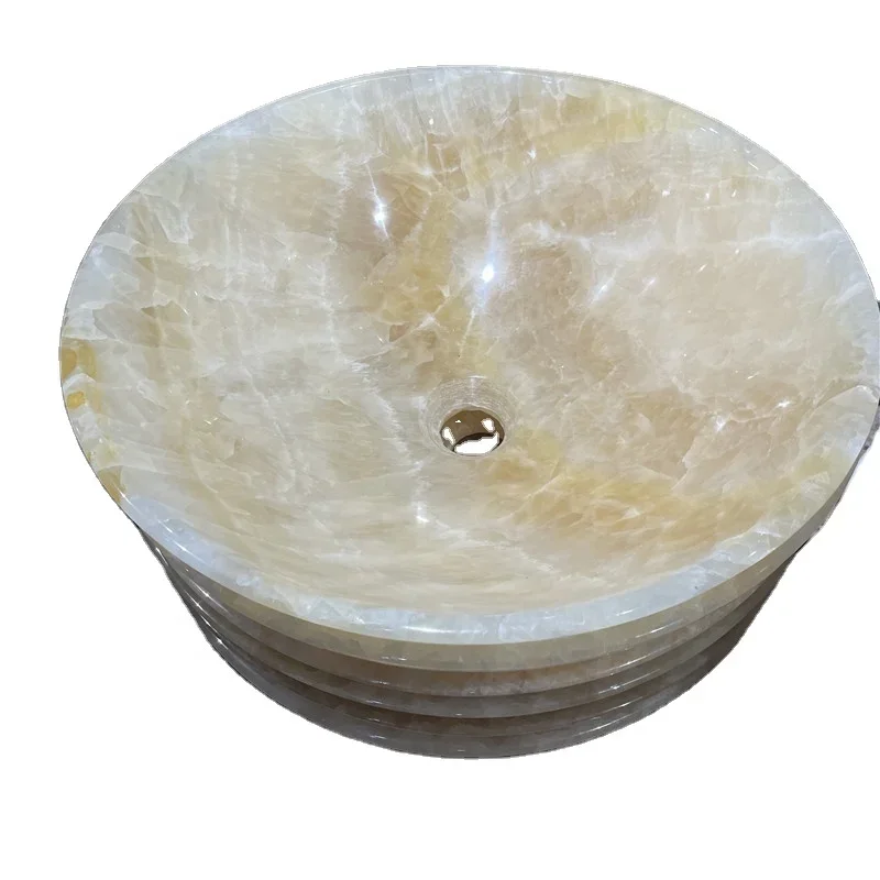 Wholesale Price Luxury Round Yellow Onyx Sink for Home and Hotel Bathroom Decor Batural Round Onyx Sink