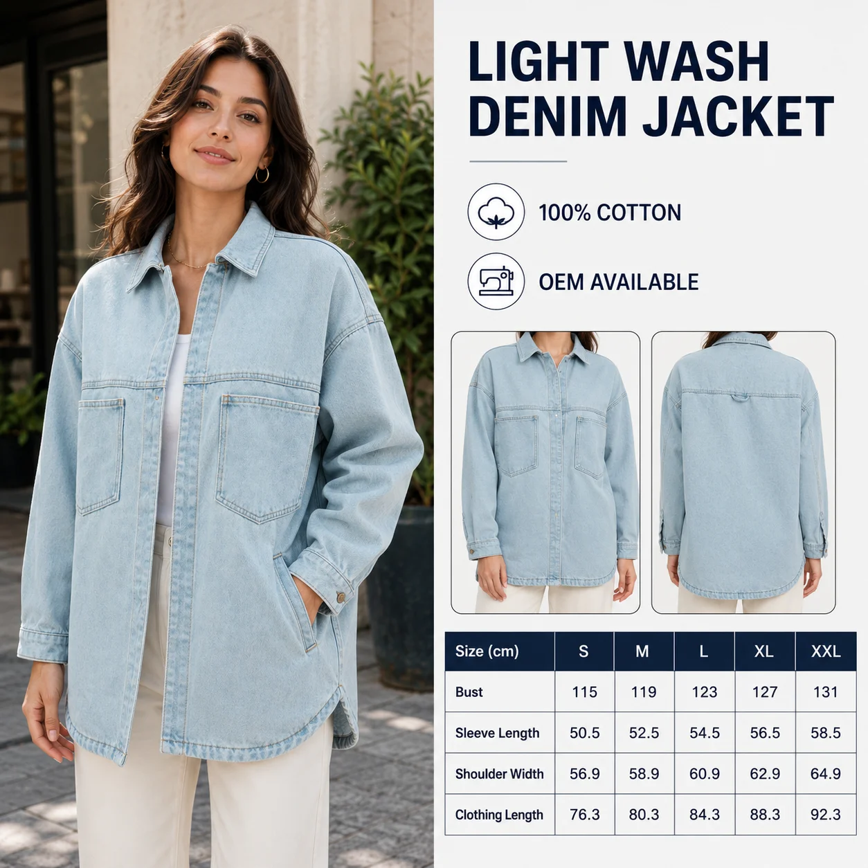 High Quality Soft Comfortable Breathable Eco-Friendly Denim Winter Jacket Women Dual Flap Patch Pocket Finished