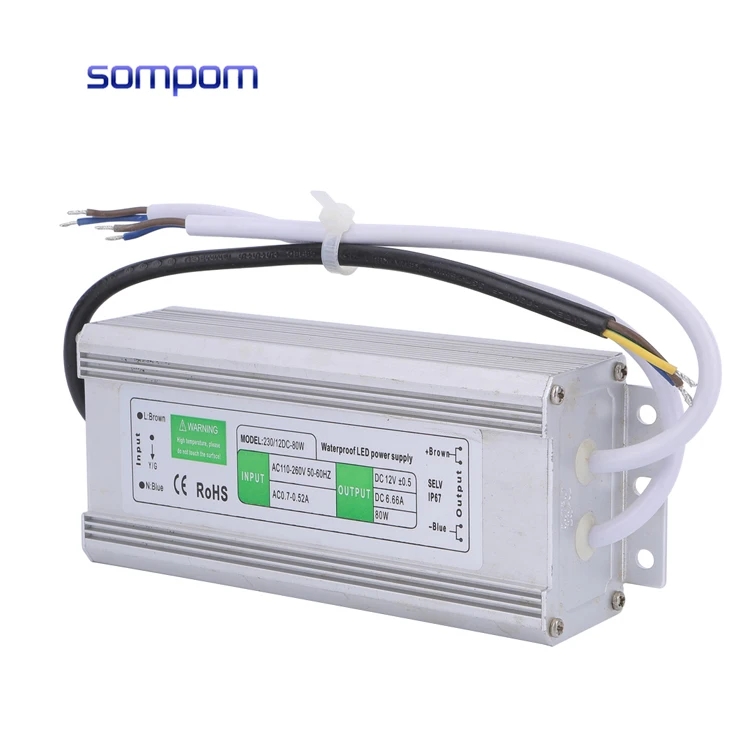 SOMPOM 12V waterproof LED switching power supply 6.66A transformer 80W IP67 led driver