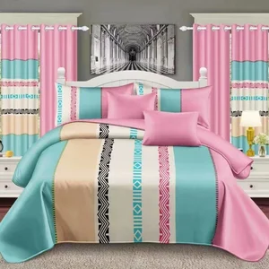 12-Piece Printed Geometric Pattern 100% Polyester Bedding Set Quality King Size Sheets and Curtains Bedding Set Customizable