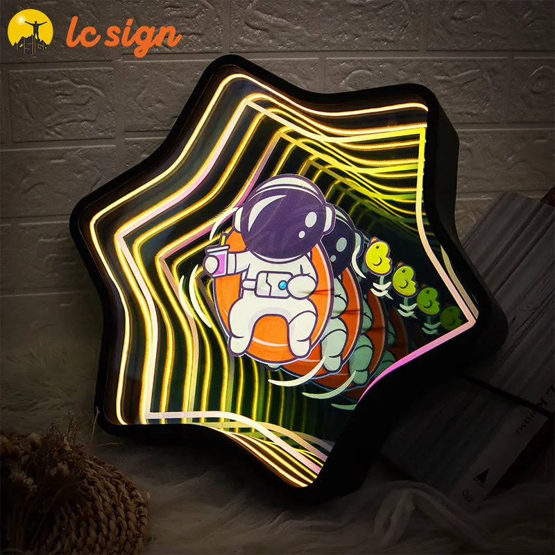 カスタムインフィニティエフェクトネオンサイン壁装飾ミラーLed 3D