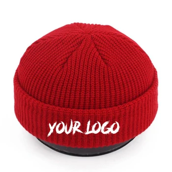 Wholesale Custom Knitted Hats Embroidered Logo Warm Beanie Men's Crochet Winter Hat