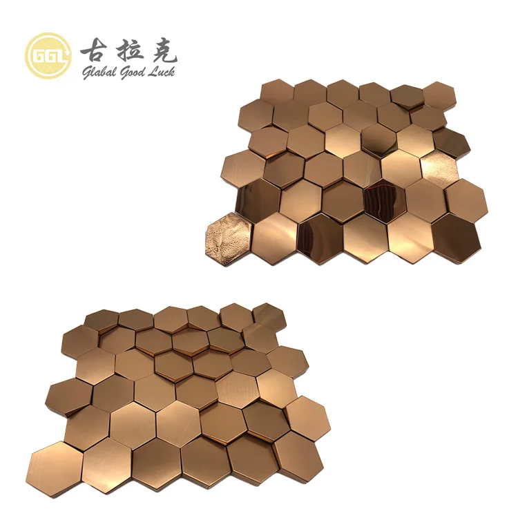 Hexagon Luxury Wall Tiles Glossy Gold Metal Mosaic for Backsplash