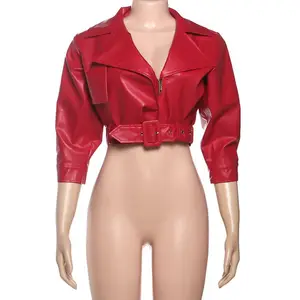 Dropshipping  Wholesale Trendy 2026 Popular Winter Fall Ladies Women's Pu Leather Woman Crop Top