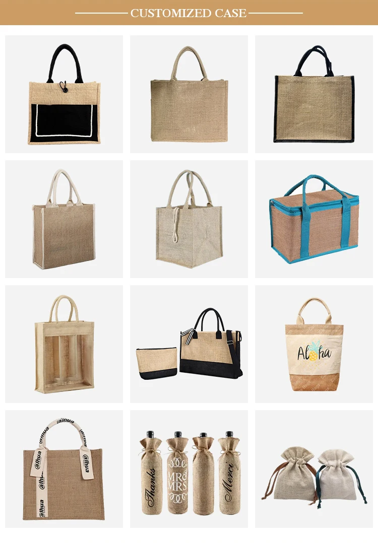 Custom Printing Natural Grocery Shopping Hessian Bags Beach Handbags Jute Gunny Tote Bag Blank Burlap Tote Bag details