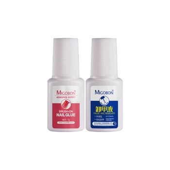 MIGOBON Nail Glue 7g Nail Remover 7g Combo Pack Transparent Non-Injurious Rhinestone Nail Polish Remover