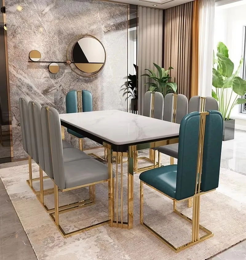 Modern Style Gold Dining Table With Chair Metal Base Stainless Steel ...