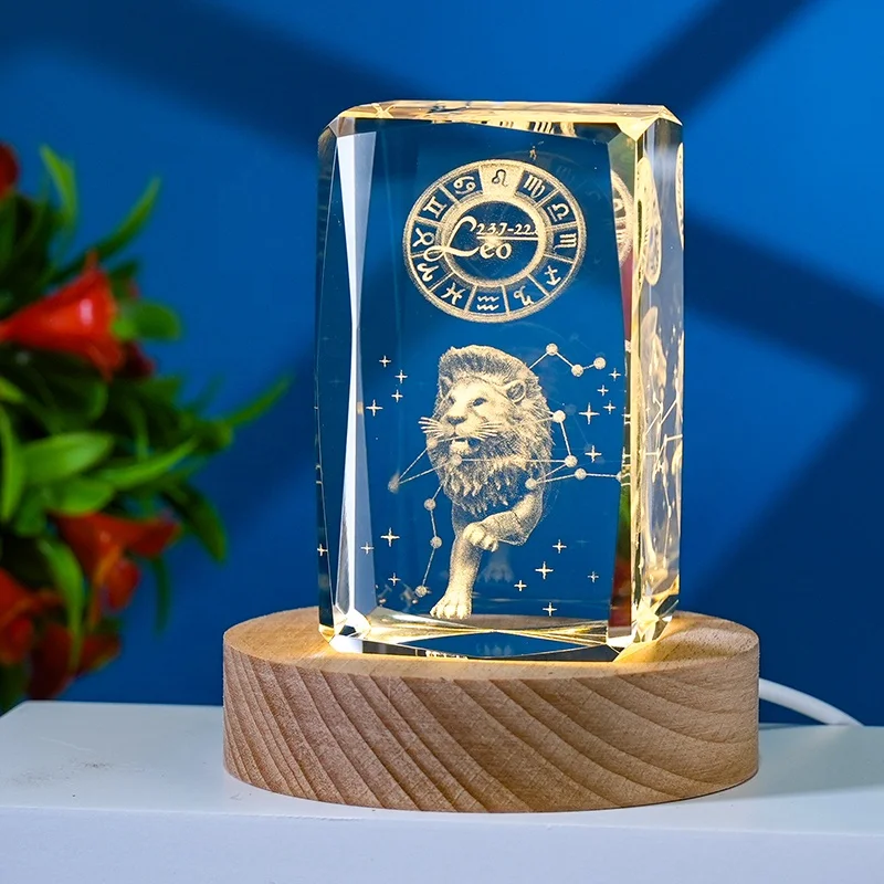 New 3D crystal block with Led Light base 12 constellations crystal paperweight for Children gifts