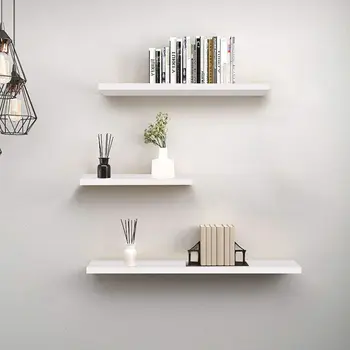 Floating Shelves White Wall Mounted,Wood Wall Shelves for Wall Display Set of 3 Floating Shelves with Brackets,White