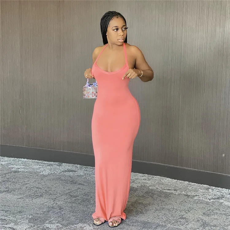 2021 Summer Plus Size Dress New Fashion Women Long Maxi Dresses Halter Sleeveless Ladies Casual Girls' Dresses