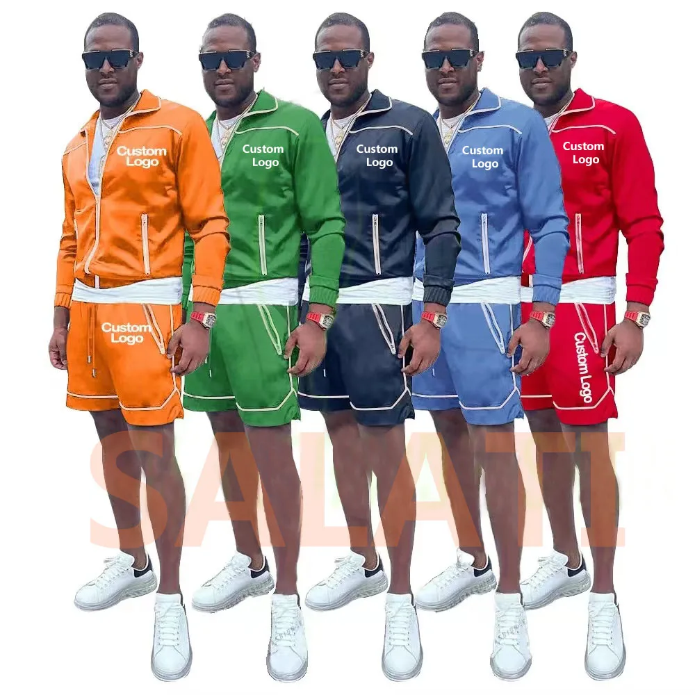 Custom Two Piece Short Set Sweatsuit Jogging Suit Zipper Jacket Cotton Track Suit Nylon Reflective Jogger Men Tracksuit Sets