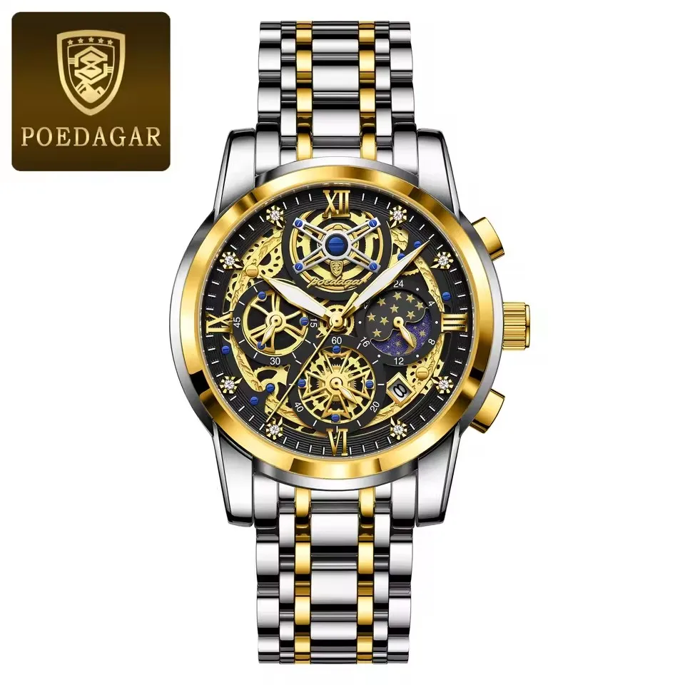 POEDAGAR 984 Men Waterproof Luminous Auto Date Chronograph Luxury Fashion Watch Quartz S aperçu 9