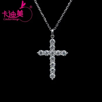 VVS1 3mm Moissanite Diamond Cross Pendant Necklace 925 Sterling Silver Moissanite Hip Hop Pendant with Chain