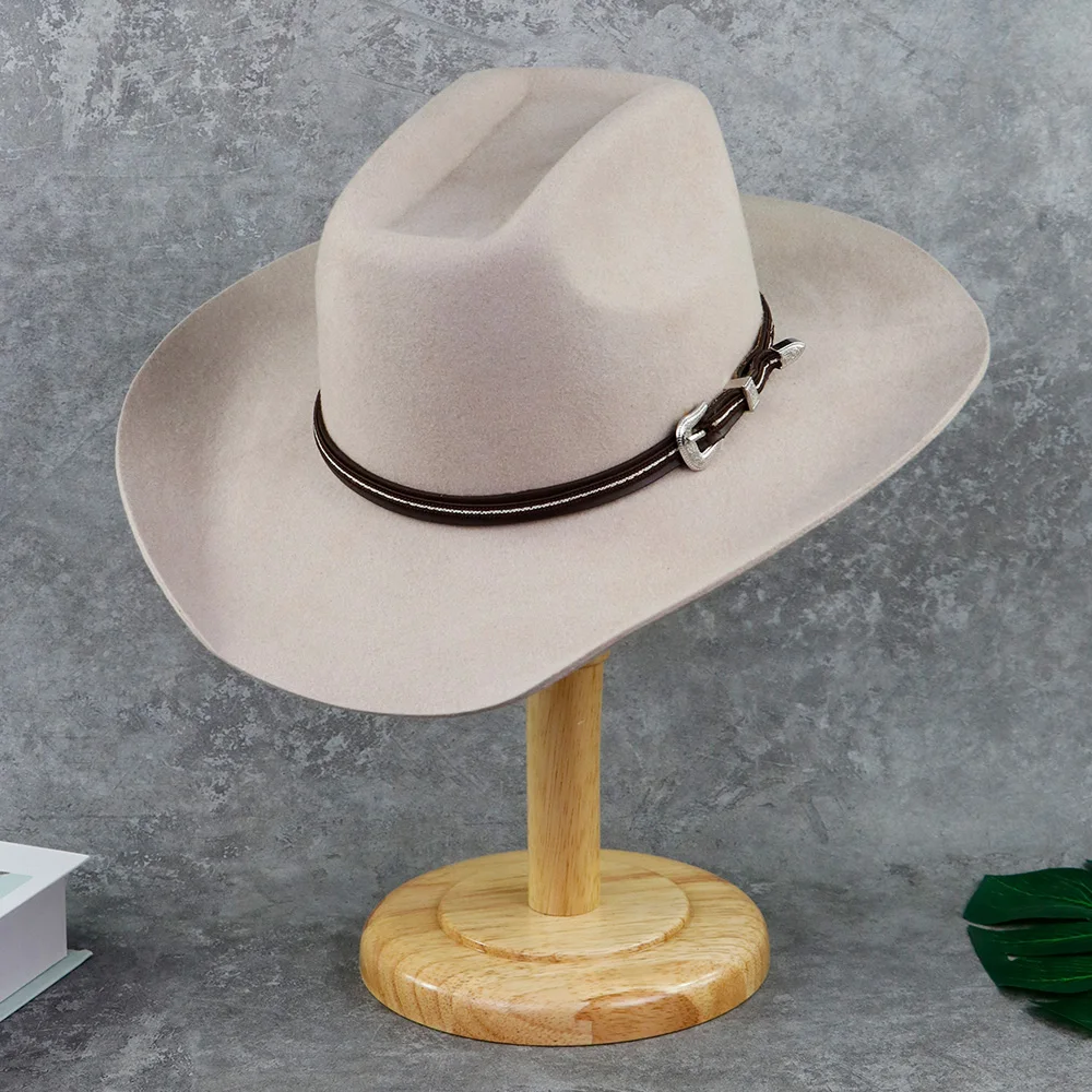 LiHua, индивидуальные бежевые ковбойские шляпы высокого качества из искусственной кожи с закругленными полями, оптовая продажа