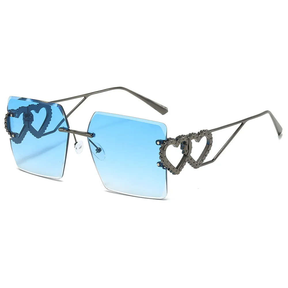 Oversized Frameless Square Gradient Sunglasses for Women Luxury Rimless Double Heart Arms Shades Beach Vacation Sun Glasses 2024