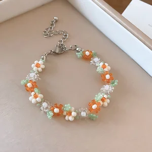 Bohemian Style Handmade Beaded Flower Bracelet Fashionable Colorful Floral Design for Summer Women's Daily Wear Gifts