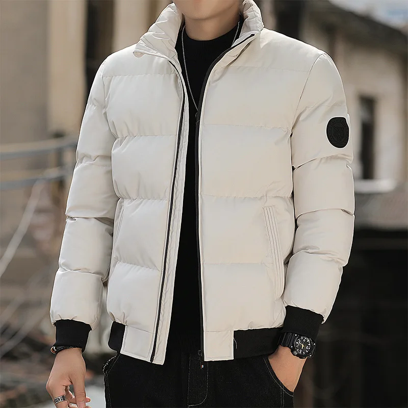 Men's Korean style slim solid color Stand Collar Cotton Padded Puffer Jacket Winter Warm Coats_voghion.com