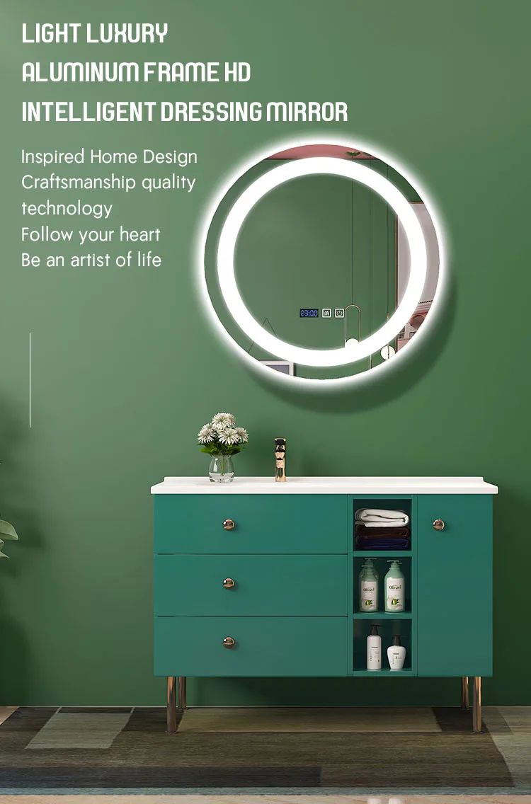 Modern Design Anti Fog Smart Led Bathroom Mirror Round Decor Wall Mirror Vanity With Led Light