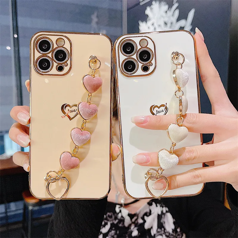 Laudtec Electroplated Bumper Back Cover Heart Wristband Plating Cell Phone Case For IPhone 13 Pro Max 12 Mini 11 XS XR