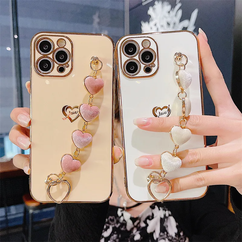 Laudtec Electroplated Bumper Back Cover Heart Wristband Plating Cell Phone Case For IPhone 13 Pro Max 12 Mini 11 XS XR details