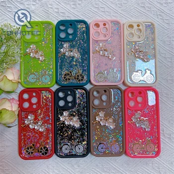 TPU material peach blossom bicycle 3d pattern dripping cases for iphone 13 pro camera frame customizable logo