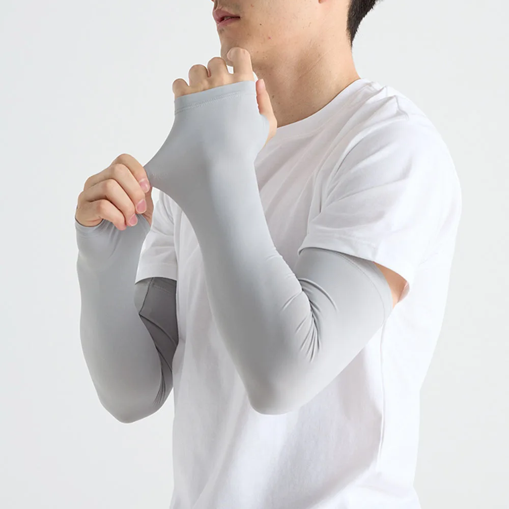 Trendy Men's Outdoor Sports Nylon Arm Sleeves Breathable Lightweight UV Protection Seamless Quick Dry Sweat-Wicking Cycling