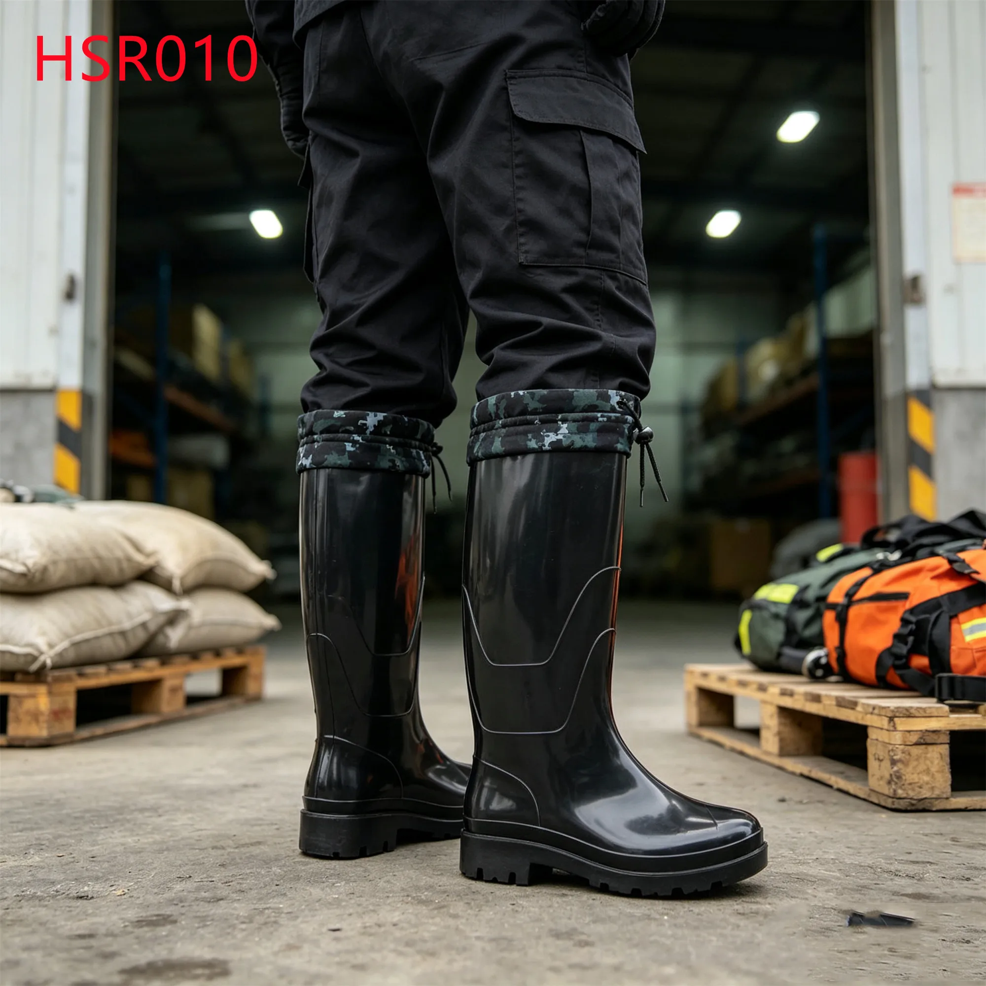 LXG,Georgia Field Duty Glossy&matte Hua Singh Rubber Boots Government Using Camouflage Drawstring Cuff Working Rain Boots HSR010