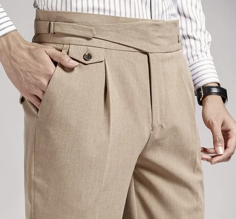 Custom Mens Napoli Casual Pant High Waist Side Buckle Pant Fitness Double Pleated Naples Mens Business Dress Pants