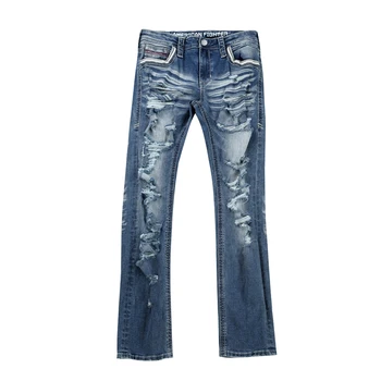 American Washed Ripped Jeans Men's Autumn Trendy Brand Casual Elastic Slim Beggar Pants