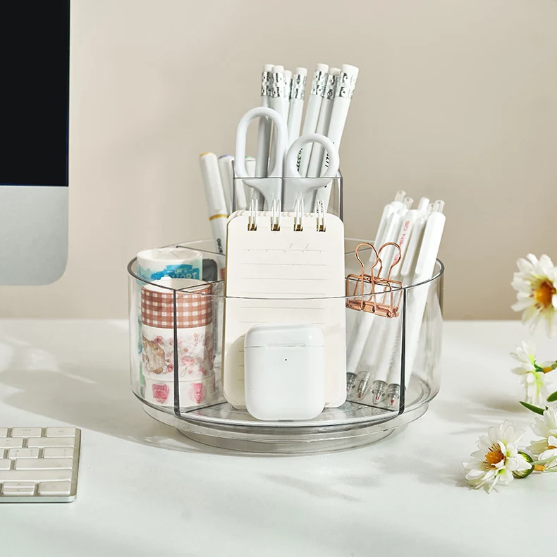 Новинка многофункциональные настольные канцелярские принадлежности косметика пластиковый прозрачный ПЭТ круглый вращающийся органайзер для