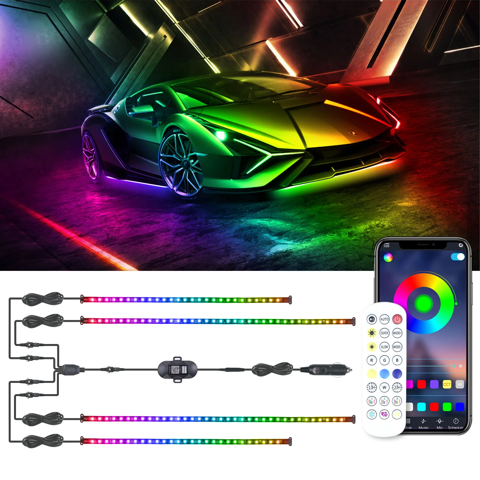 Auto Underbody Exterior Chasing Flow Rgb Led Strip Rainbow Chassis Neon