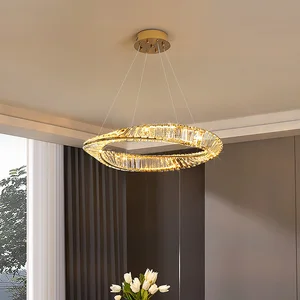 Round Led Gold Lustre K9 Crystal Chandelier Lights Home Decor Pendant Light Modern Luxury Chandelier Designs for Living Room