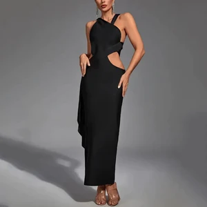 Womens Sexy Long Ribbed Knitted Hollow Out Black Bandage Dress Bodycon Maxi Knit Elegant Party Casual Dresses Custom