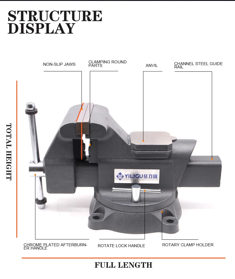 Heavy Duty Channel Bench Vise Hand Tool Anvil Swivel