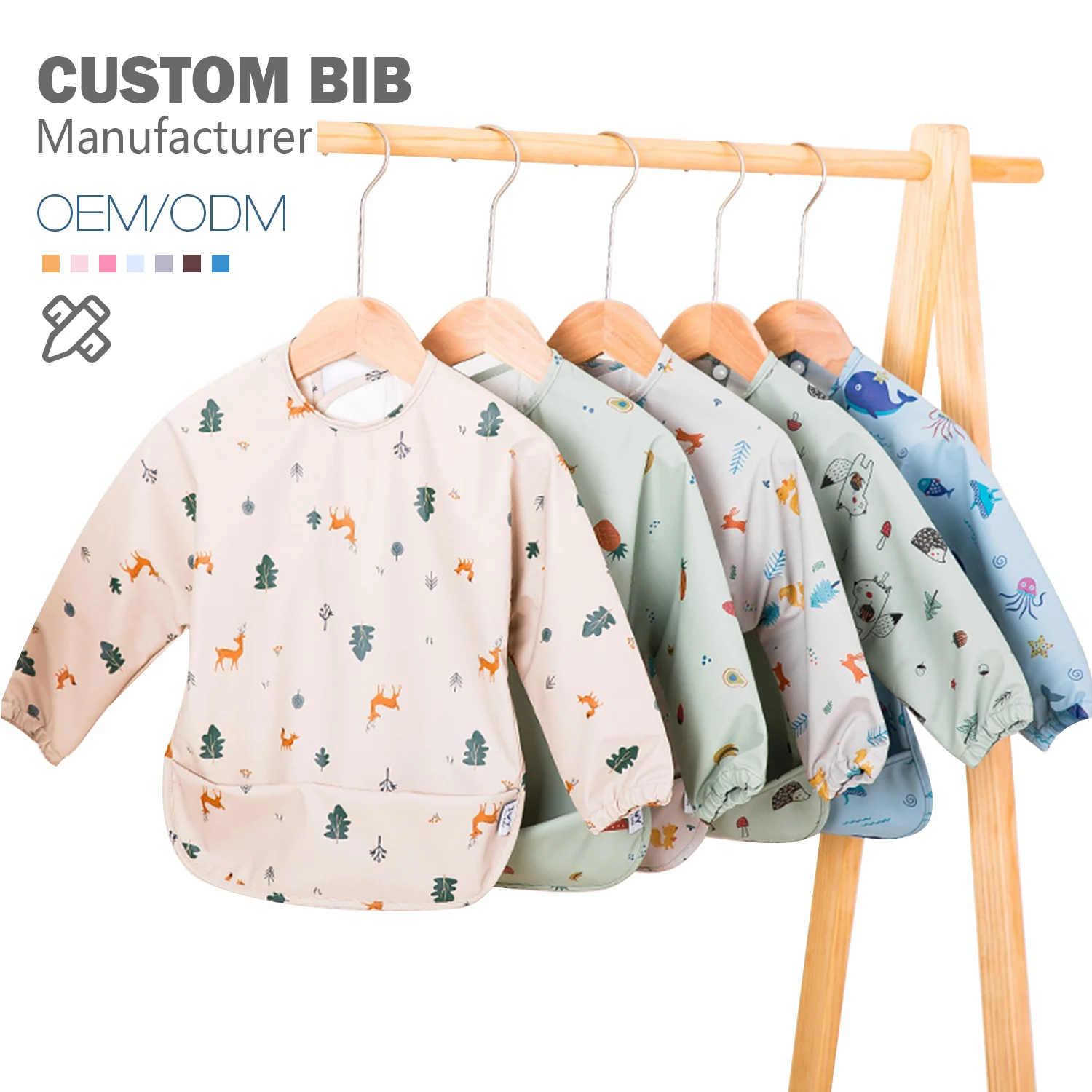 Long Sleeve Bibs Waterproof Bibs for Toddlers, Machine Washable, Tug Proof PU wrap