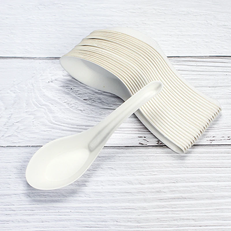 Eco Cutlery Sugar Cane Soup Spoon Sugarcane Bagasse Chinese Soup Spoon