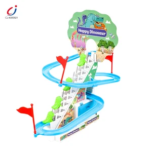 Chengji Dinosaur Car Track Set Cartoon Educational Fun Kids Toys Lights Music Electric Dinosaur Toys Climbing Stairs