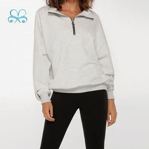 Wholesale Custom logo Women's Sports Hoodies Oversize Half Zip Pull Over Sweatshirt