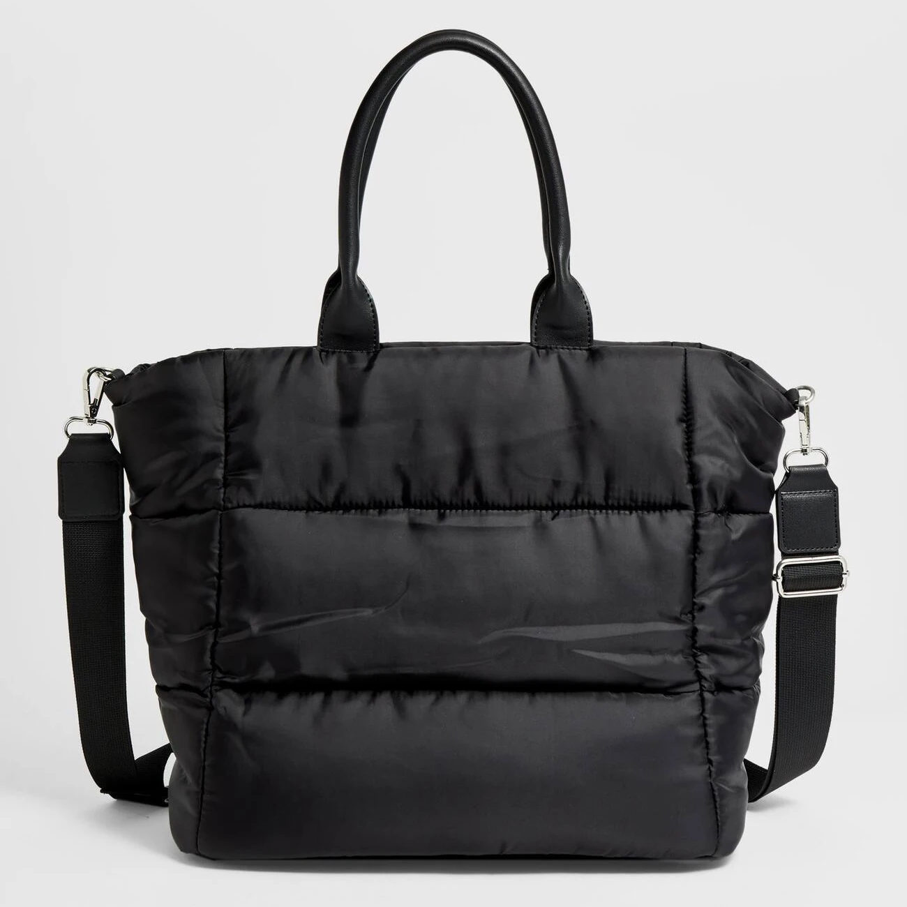New Trendy Nylon Padded Puffing Bag Black Puffed Quilted Tote Bag