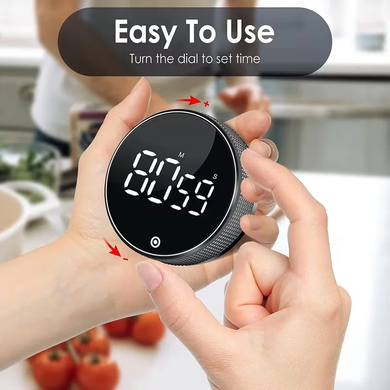 Rotary Digital Kitchen Timer Magnetic Countdown Countup Timer Large Display Volume Adjustable Timer for Seniors Kids