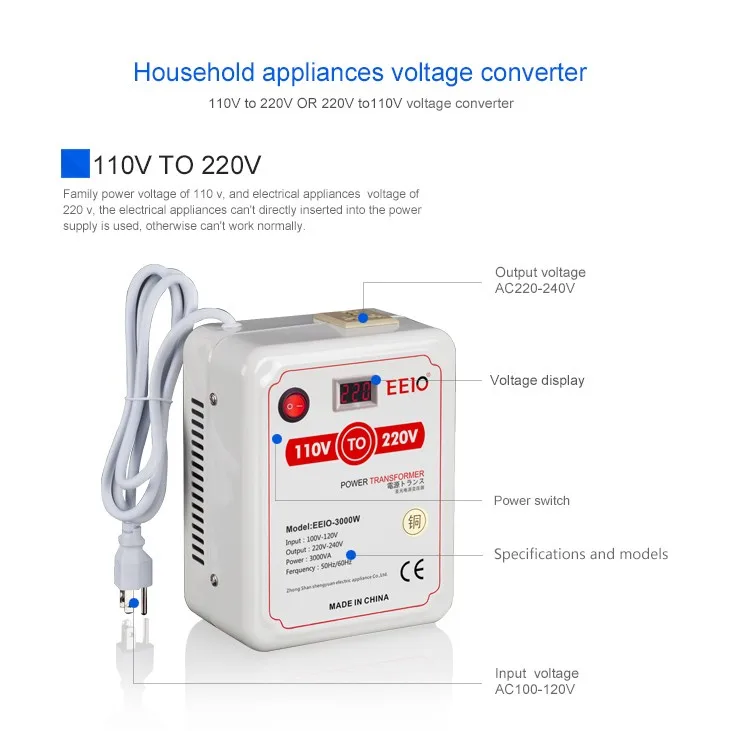 EEIO Voltage Converter 110v to 220V 1000W for Import Electric Appliance