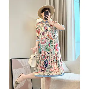 2026 Miyake Style Pleated Dress Vintage Improved Cheongsam Casual Floor-Length Loose Long Dress for Mother Age-Reducing Chinese