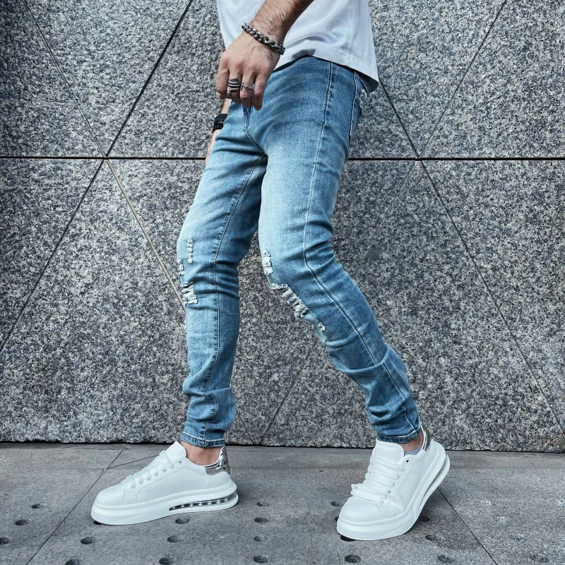 2023 Fashion Trouser Custom Men Denim Pant Hole Slim Stylish Mens Jeans