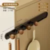 Telescopic hooks (4 hooks) Walnut wood black - adhesive backing