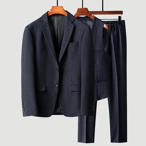 2026 New Men's Dark Grey Striped 3 Pieces Slim Business Notch Lapel Single Breasted Double Vents High Quality Suit Set for Men