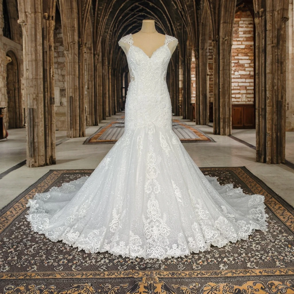 FEISHILUO Luxury Ivory Mermaid Wedding Dress Modern Style Sleeveless Bead Lace Pearl Sequin Flowers Custom Made Button Closure FEISHILUO Luxury Ivory Mermaid Wedding Dress Modern Style Sleeveless Bead Lace Pearl Sequin Flowers Custom Made Button Closure