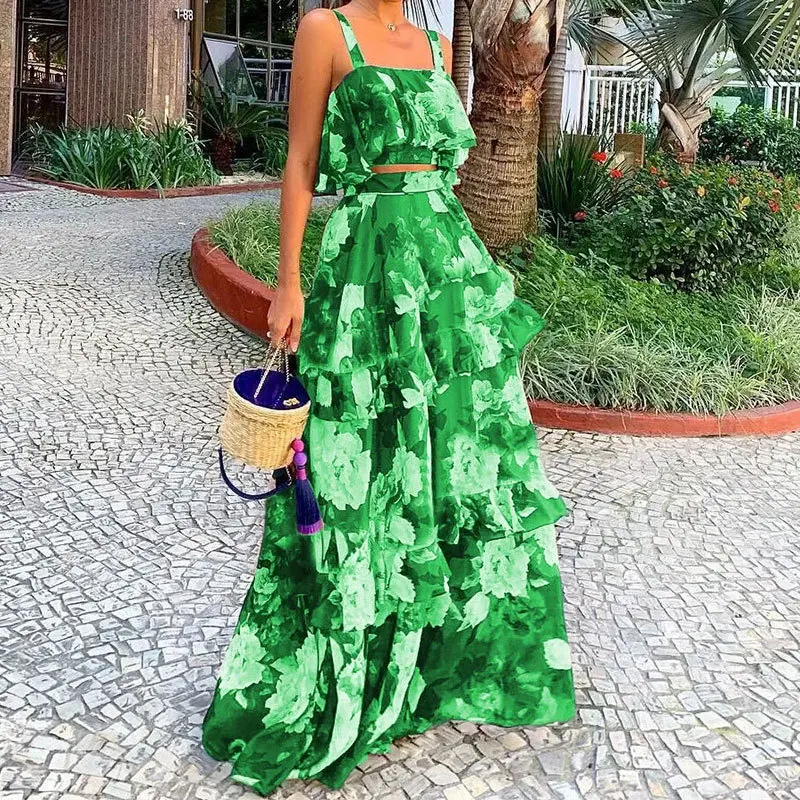 New Fashion Wholesale Women 2 Piece Set Dresses Beach Vacation Floral Printed Women's Clothing Party Sexy Long Maxi Skirt Dress New Fashion Wholesale Women 2 Piece Set Dresses Beach Vacation Floral Printed Women's Clothing Party Sexy Long Maxi Skirt Dress