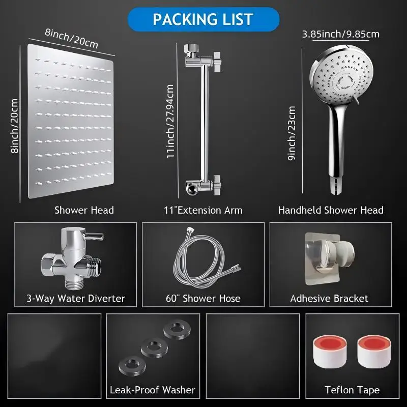 8-Inch Stainless Steel Dual Handle Shower Head - Image 2