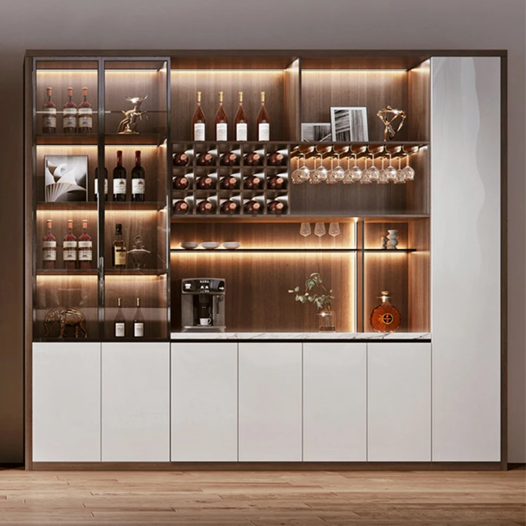 Modern Built-In Wine Cabinet for Living Room - Stylish Bar & Storage  Solution for Dining and Leisure Spaces